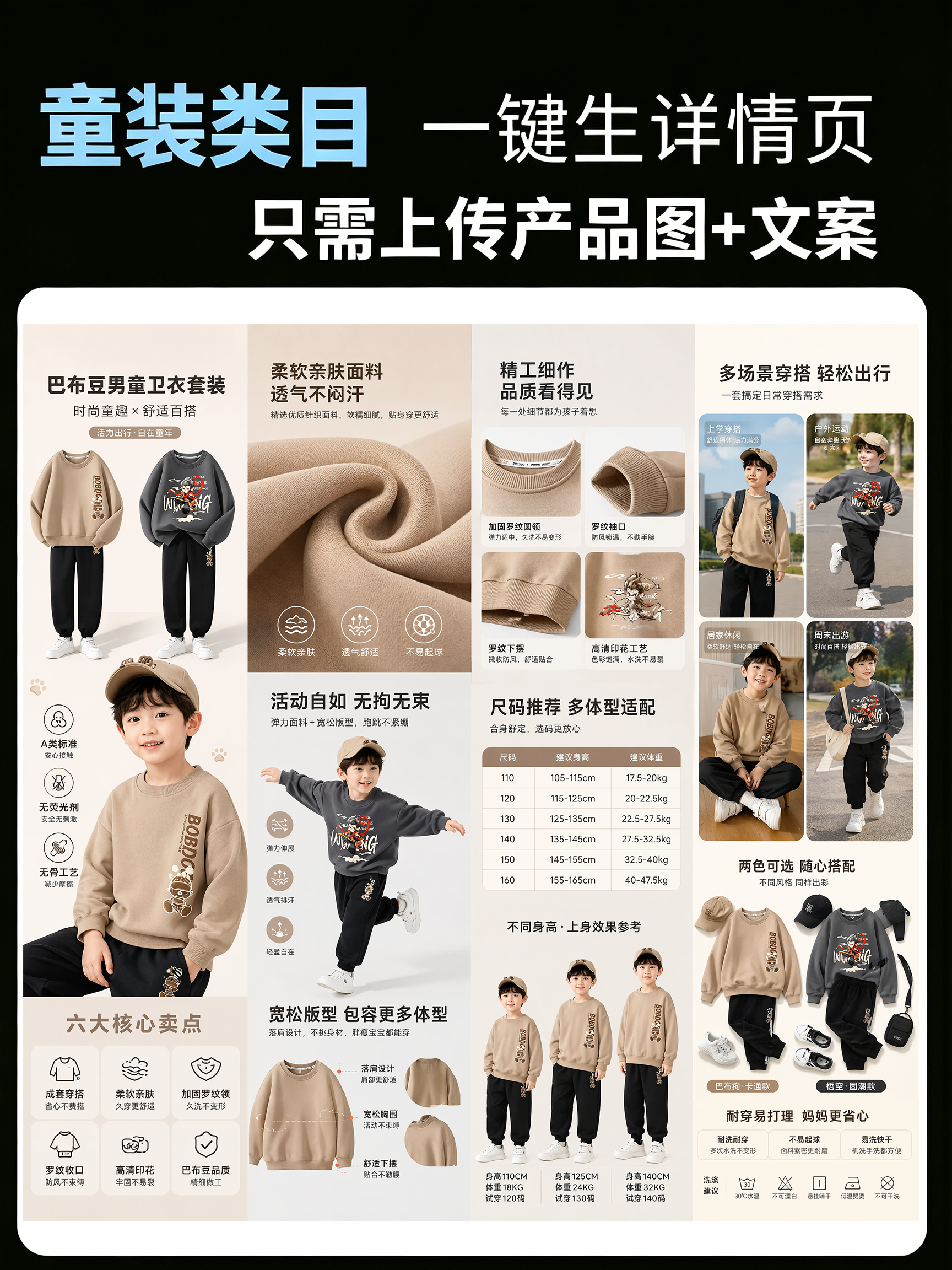 童装类目详情页 一键生成详情页效果预览