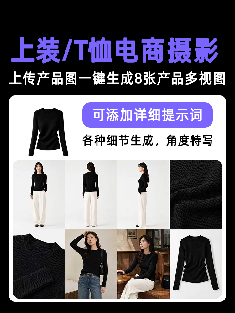 一键生成T恤/上装类产品多视图效果预览
