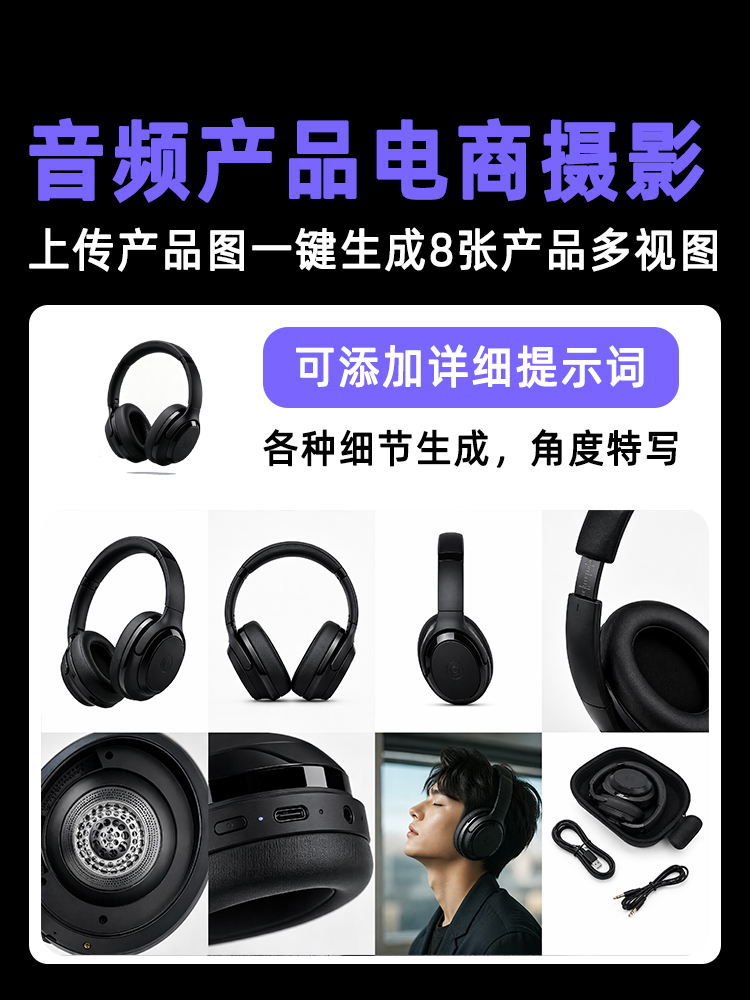一键生成耳机/音频类产品多视图效果预览