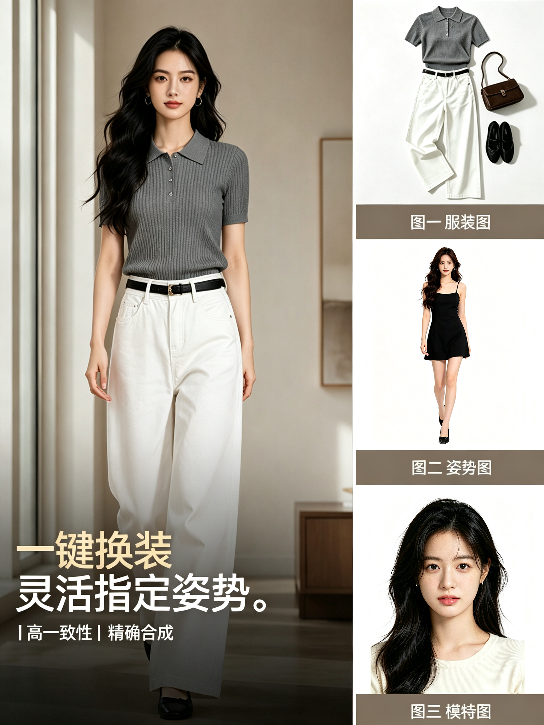 电商服装 一键模特换装 灵活指定姿势和背景效果预览