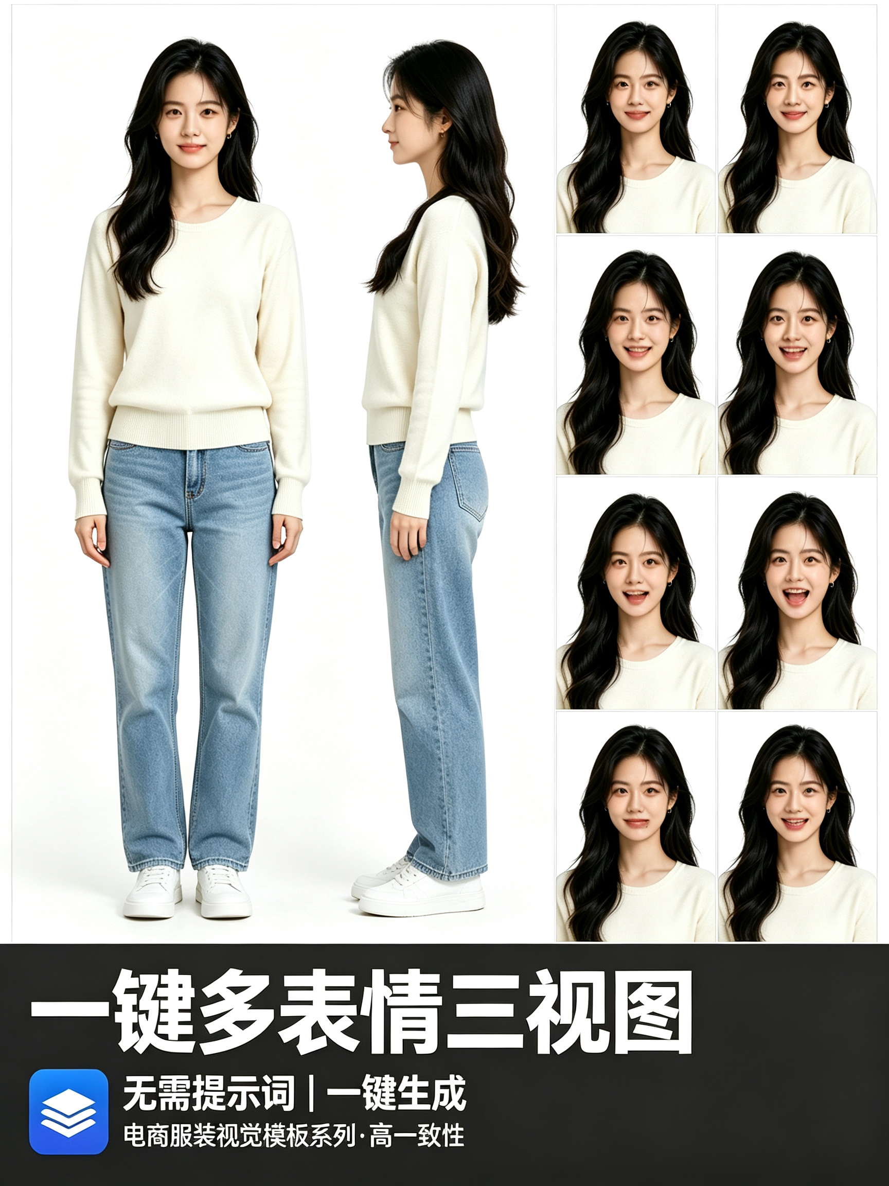 仅需上传头像 一键生成多表情多视图效果预览