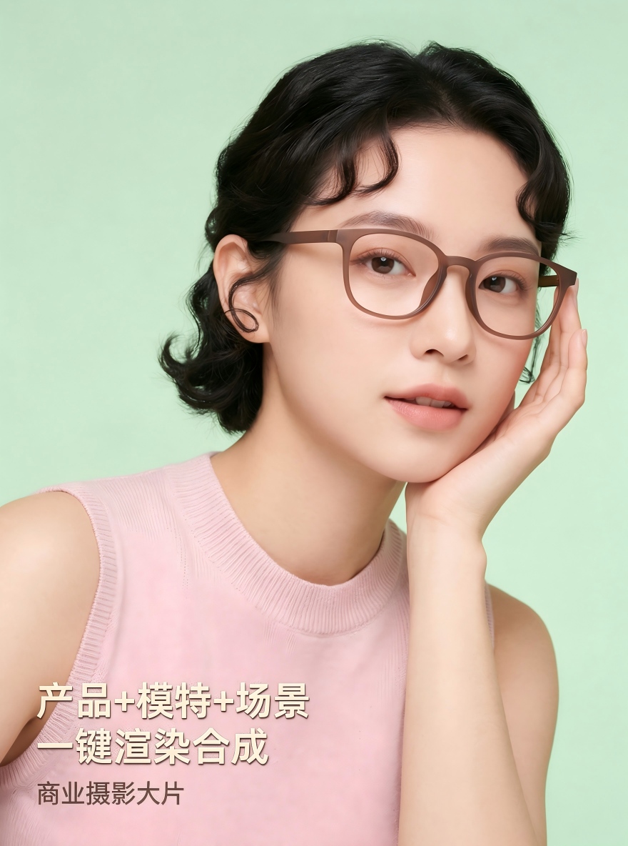 眼睛/墨镜/太阳镜/儿童近视镜框 一键生产人物眼镜模特试戴 商业摄影图效果预览