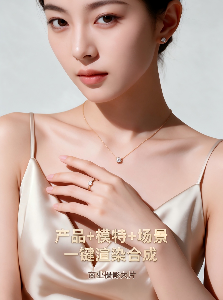 珠宝/饰品/项链/戒指/耳环 一键生成模特试戴 人像摄影效果预览