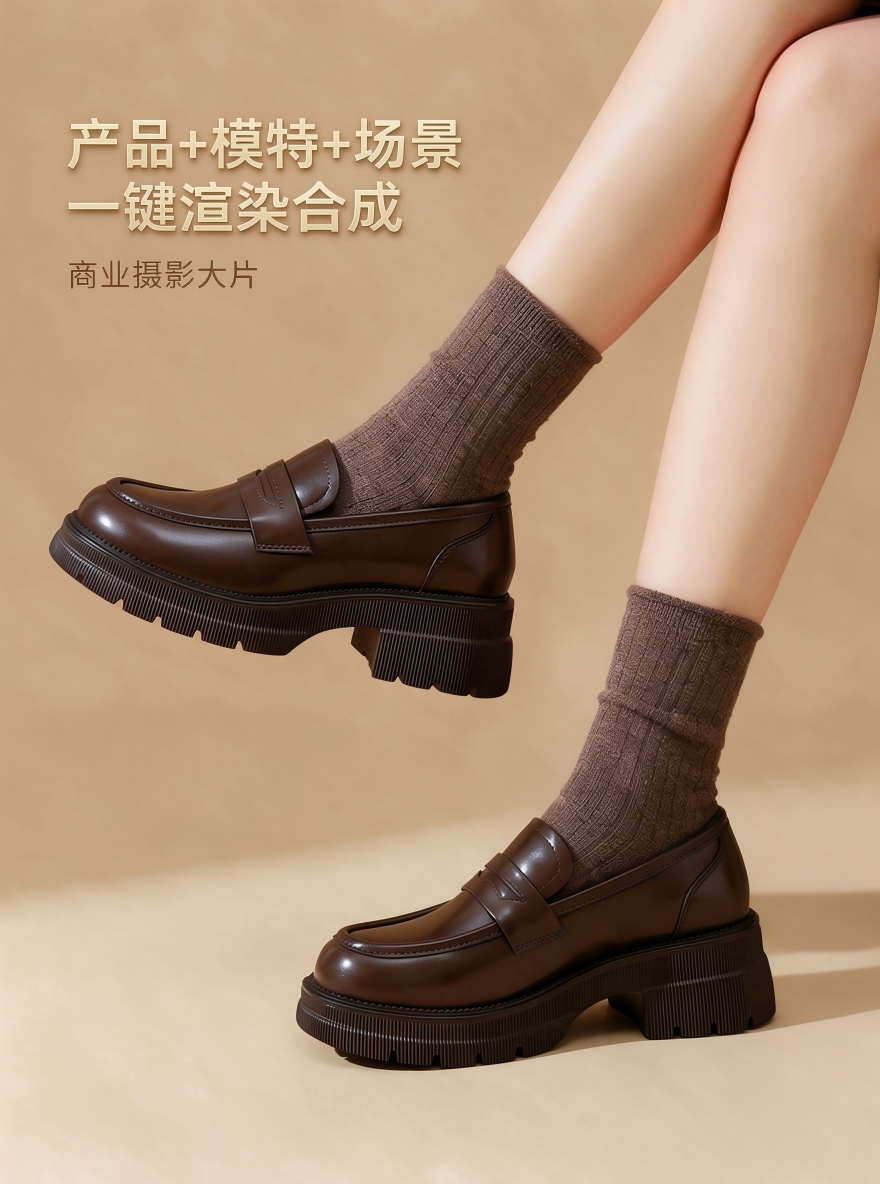 男鞋/女鞋/童鞋/袜类 一键生成模特试穿场景图效果预览